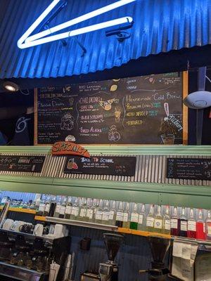 Beverages menu and flavorings wall