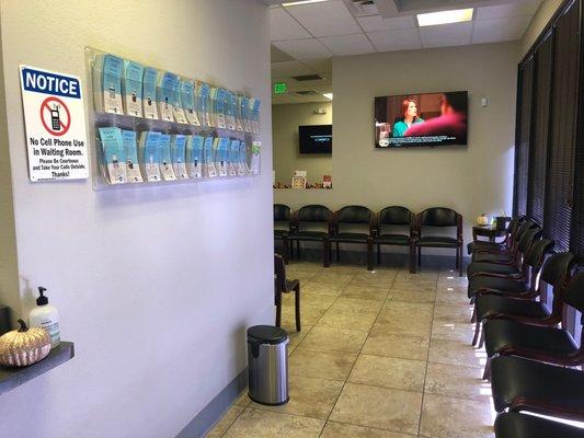 Patient waiting area and Supplement Information cards.