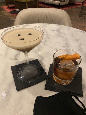 Espresso martini and Old Fashioned