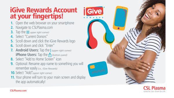 Sign-up for iGive Rewards to earn Prizes for Donating Plasma!