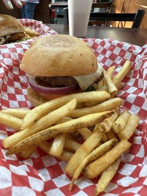 Cheeseburger on a white sourdough bun