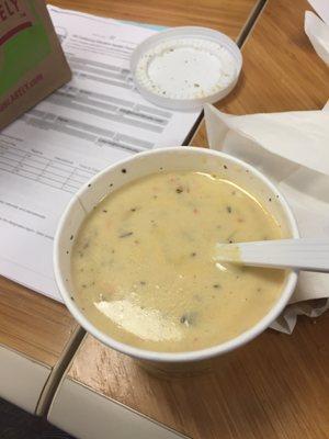 This is today's soup. I promise I have not eaten any of it.  $7 and I can't get a full cup?  Unacceptable.