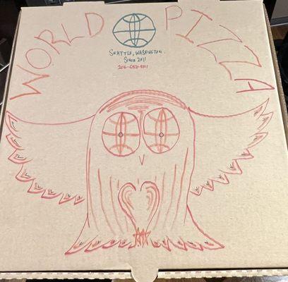 Each pizza box received has a different drawing on it, nice touch