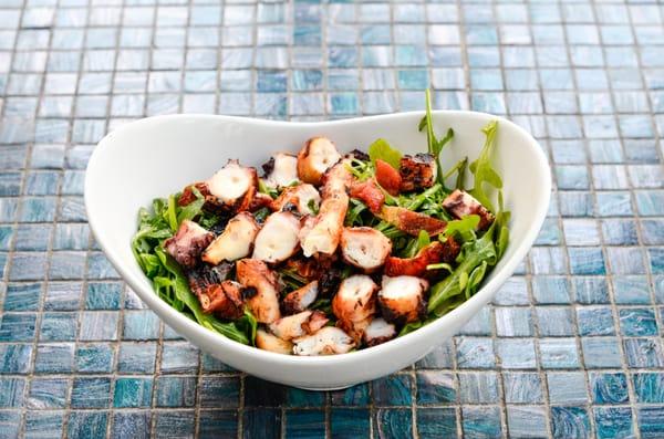 Grilled Octopus Salad Baby Arugula Oven Dried Tomatoes Housemade Red Wine Vinaigrette