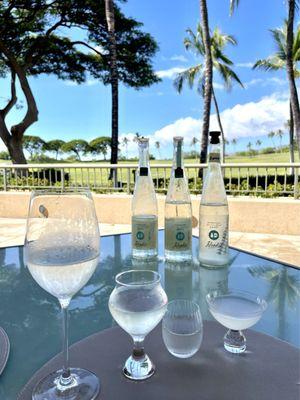 Sake flight, each taste in a specialized sake glass made in Japan