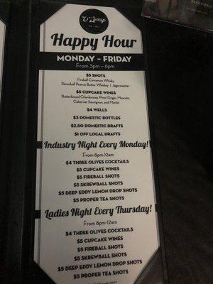 Happy Hour Menu December 2022