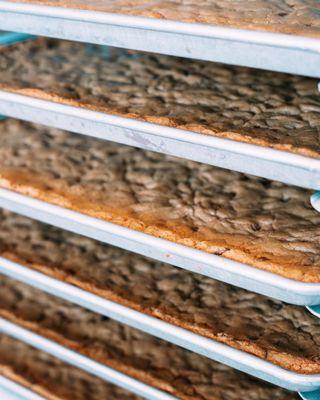 Cookie sheets getting ready to be sliced, diced and thrown into some vanilla ice cream!!