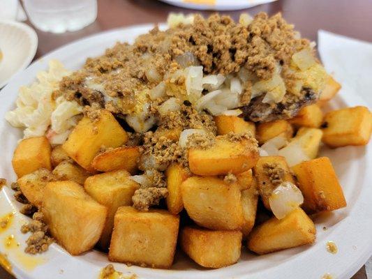 Cheeseburger Garbage Plate with "Everything" (homefries) - The homefries were sooo good, cooked perfect!