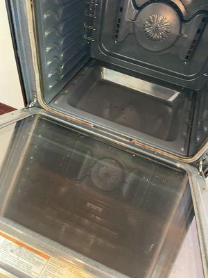 End result of a deep cleaning of the inside a kitchen's stove.