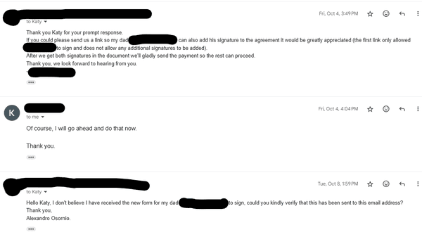 Last email exchange with no response