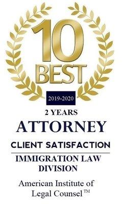 Best immigration attorney award two years in a row