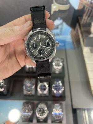 Bulova Lunar Pilot Meteorite 43mm w black leather strap.