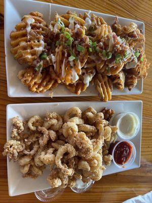 Loaded waffle potatoes & Calamari