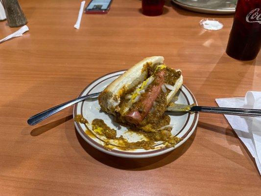 Coney you eat with a fork and knife.