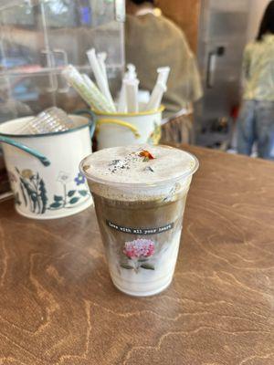 Black sesame hojicha latte