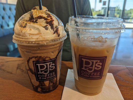 Smore Velvet Ice (medium) and Vanilla ice latte (large) with oat milk