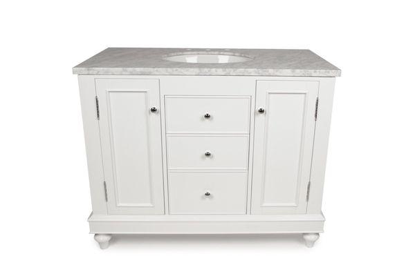 NEW 42" WHITE SOLID BIRCH WOOD BATHROOM VANITY WITH CARRERA TOP