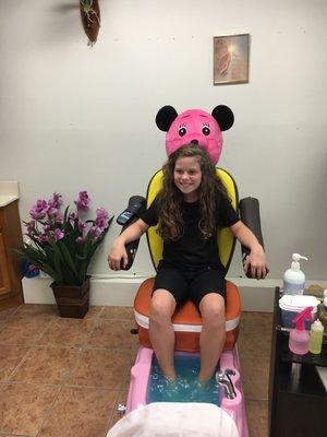 Beautiful girl with her mom do mani and pedicure. Have fun!