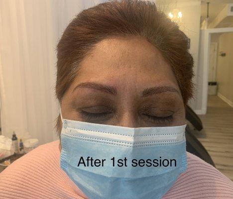 After Microblading/Combination brows. 1st session at salon.