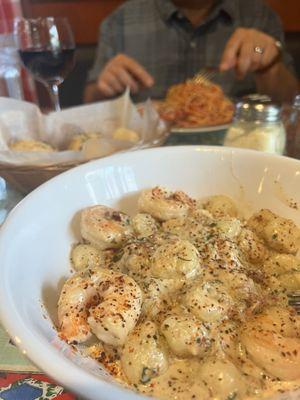 Gnocchi Carbonara w grilled shrimp (Create Your Own Pasta Plate)