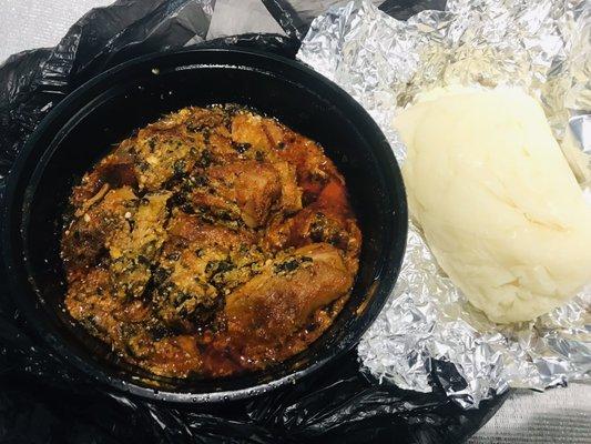 Egusi soup (chicken and beef) and Fufu