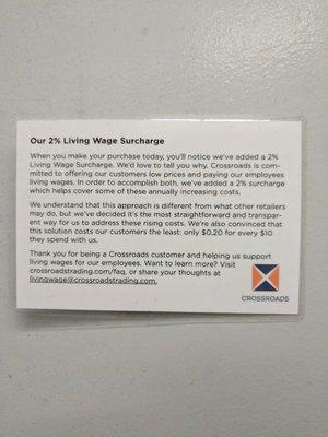 Crossroads Living Wage Surcharge