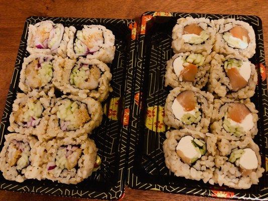 Left: New cooked roll(Tilapia)  Right: Philadelphia roll