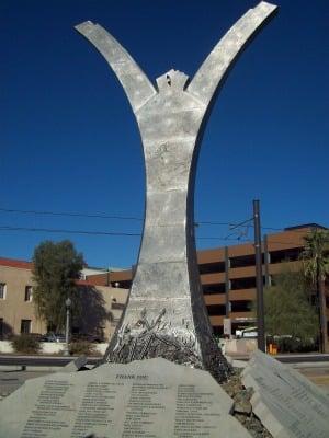 Statue made from melted down weapons seized in crimes.