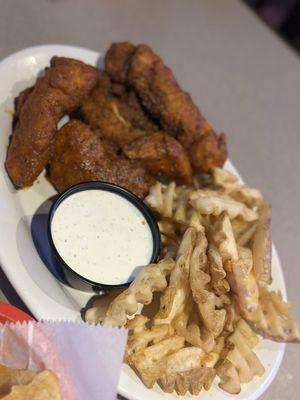 Spicy lemon pepper and waffle fries