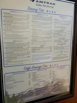 Dining car menu