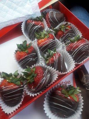 Dozen chocolate dipped-white chocolate drizzle strawberries