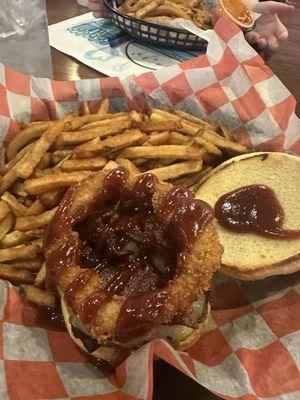 Southwest burger with fries