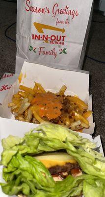 Animal style Protein style burger , animal style fries