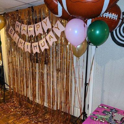 Pink Superbowl Birthday Setup