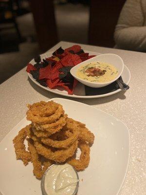 Ranch rings and artichoke lobster dip.