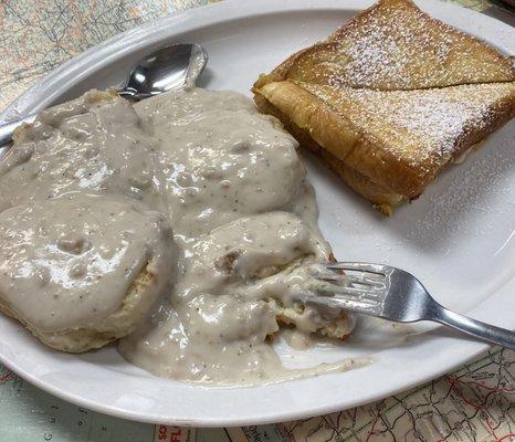 Full biscuits and gravy Cinnamon stuffed French toast