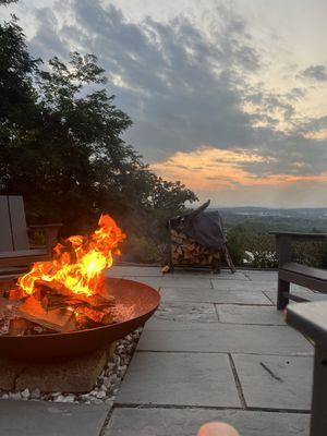 Right outside the Inn, with beautiful views of the mountains and sunset.