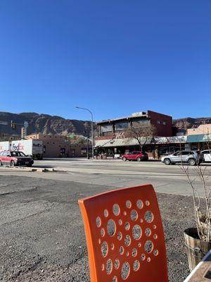 View of the town from the seating area