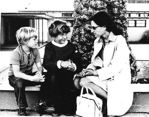 Me and my half brother with our social worker in front of Saint Vincent's School For Boys. Date: 1973