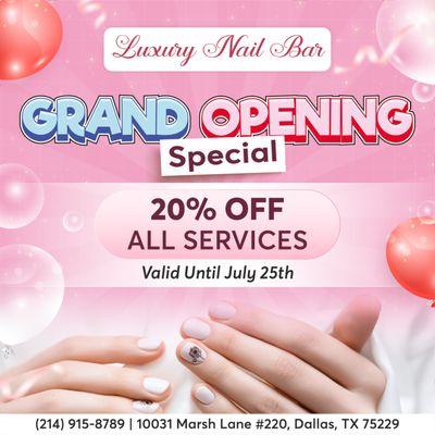 3 DAYS LEFT TO GET 20% OFF
 Our Grand Opening Special is only valid until July 25th!