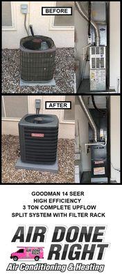 GOODMAN 14 SEER HIGH EFFICIENCY 3 TON COMPLETE UPFLOW SPLIT SYSTEM WITH FILTER RACK