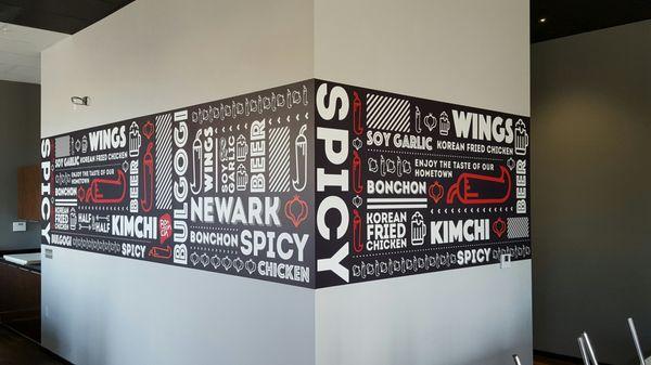 Sign Zone Printed and installed this wall graphic.  Visit BONCHON in Newark.  Korean Fried Chicken