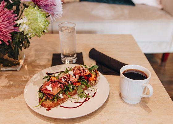 Prosciutto toast and black coffee