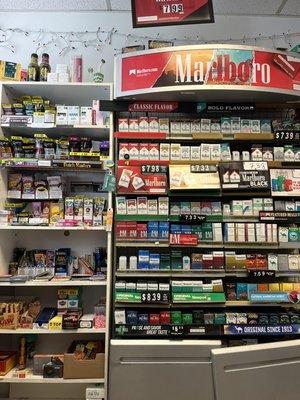 A lot of tobacco products and cigarettes