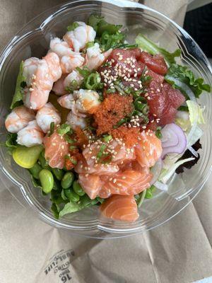 8. Blue Ocean Create Your Bowl with 3 Protein shrimp, marinated tuna and salmon