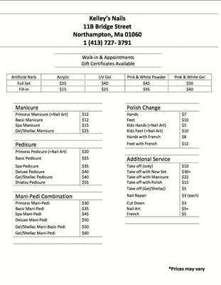 Kelley's Nails Price Sheet