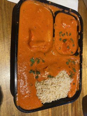 Chicken Tikka Masala & Tandoori Chicken lunch special with Brown Rice