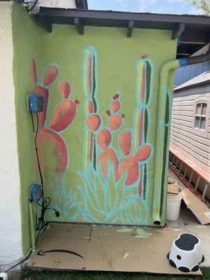 Began my mural, Dunn Edwards outdoor paint is so beautiful. Love the saturated hues.