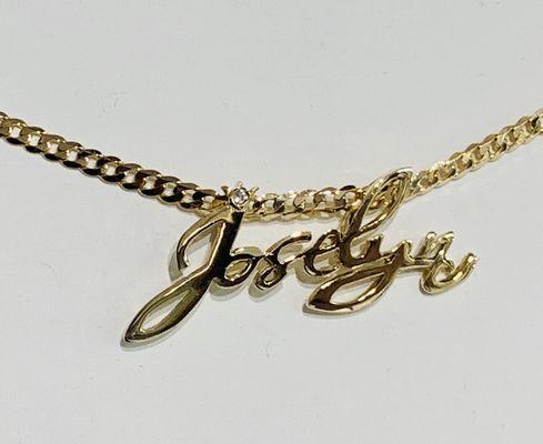 Gold Handmade plate name !! Contact gio jewelry call or tex to 239-537-7819