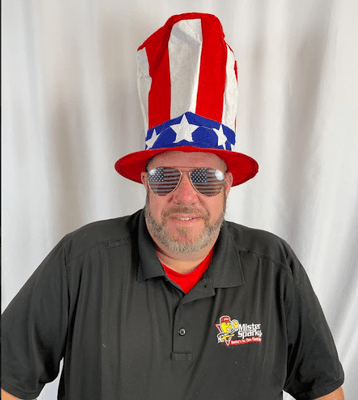 Friendly electrician with American flag hat